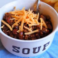 Permalink to: Hearty Beef and Steak Crock Pot Chili Crockpot chili centered close up