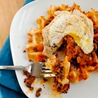 Permalink to: Savory Cheese Waffles with Chorizo and Fried Egg cheese waffles and chorizo thumb