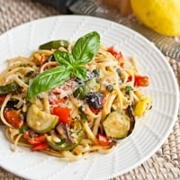 Permalink to: Lemony Summer Linguine with Grilled Vegetables for #SundaySupper summer linguine thumb