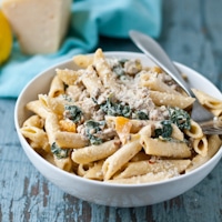 Permalink to: Creamy Parmesan, Sausage, and Kale Penne kale and sausage pasta thumb