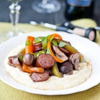Permalink to: Chicken Sausage and Mushroom Skillet over Goat Cheese Grits #SundaySupper merlot-sausage-skillet-thumb